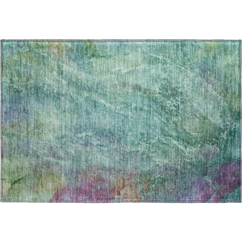 Premium Machine Washable Mayfield AMF2308 Abstract Rug, Teal, 2'6" x 3'10"