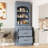 83.7Inch Tall Kitchen Cabinet , Gray, Faux Marble Counter, 5 Drawers And Adjustable Shelf For Organization Top, Space-300974729
