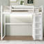  Lit mezzanine double avec garde-robe intégrée, tablettes ouvertes et éclairage ambiant, blanc-42838314