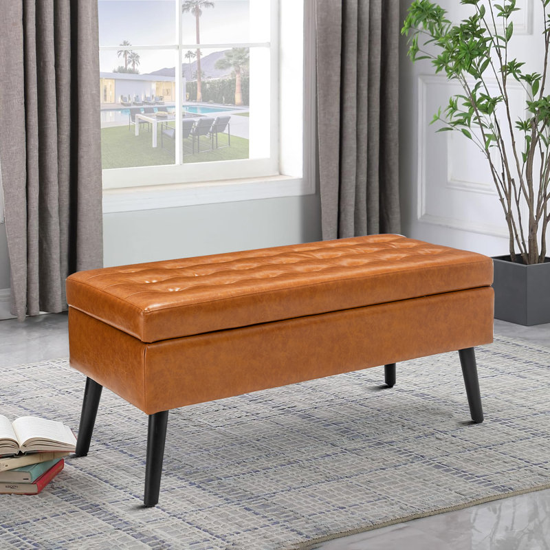 Banc de rangement en similicuir Marshae, Brun
