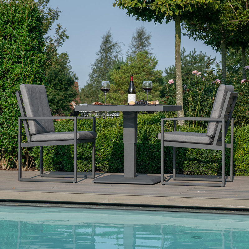 Hagay 3 Piece Aluminium Bistro Set - with Rising Table - White, Grey, Grey