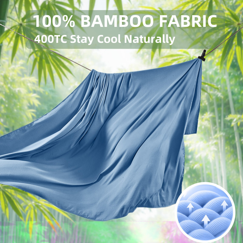4 Piece Twin Size Sheet Set, 100% Rayon Derived from Bamboo Sheet Set, Cooling & Breathable, Luxury Silky Soft, Deep Pocket up to 16", Blue
