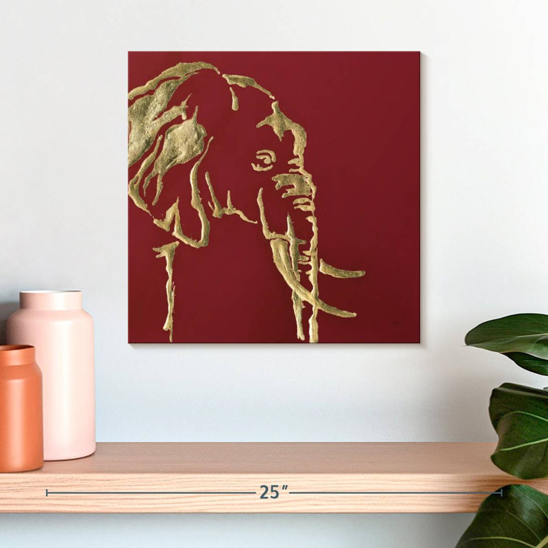 Brampt Gilded Elephant On Red, 16" H x 16" W