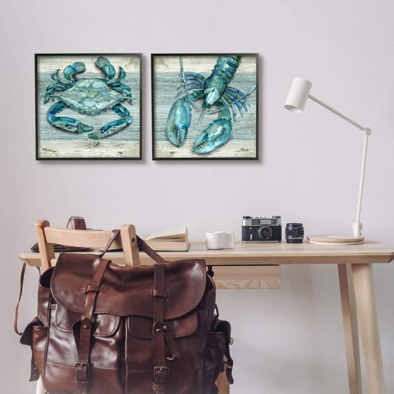 «Rustic Crab Northpoint Lobster» par Paul Brent - ensemble de 2 peintures sur bois, H 17 po x l 34 po x P 1,5 po