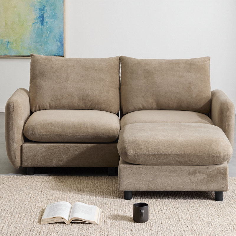 69" L-Shaped Modular Sectional Sofa with Ottoman, 3-Piece Velvet Couch with Solid Eucalyptus Wood Frame, Free Combination Design for Small Spaces and Apartments