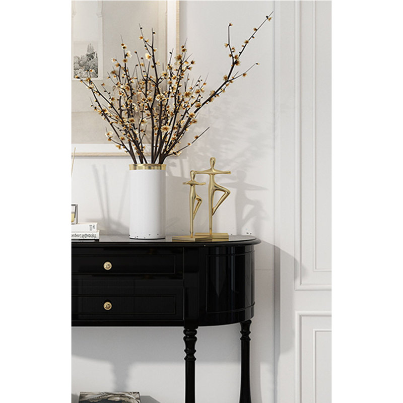 Buffet décoratif demi-rond tout en bois massif All, H 37,2 po x l 47,24 po x P 14,17 po, Noir