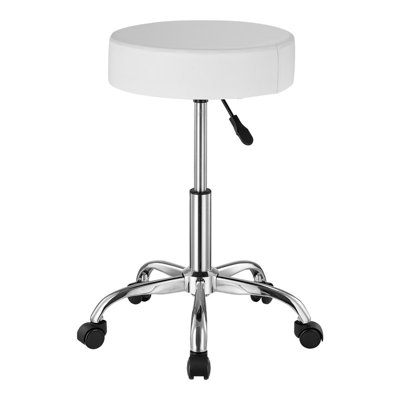 Tabouret à roulettes avec roulettes, tabouret pivotant rond d'une capacité de 450 lb, tabouret en cuir de polyuréthane épais et réglable en hauteur pour la salle de massage Salon Spa, blanc