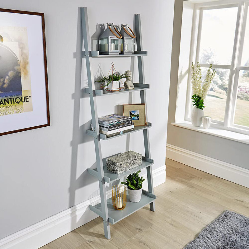 Ira 5-Tier Ladder Shelf Bookcase Unit, Grey