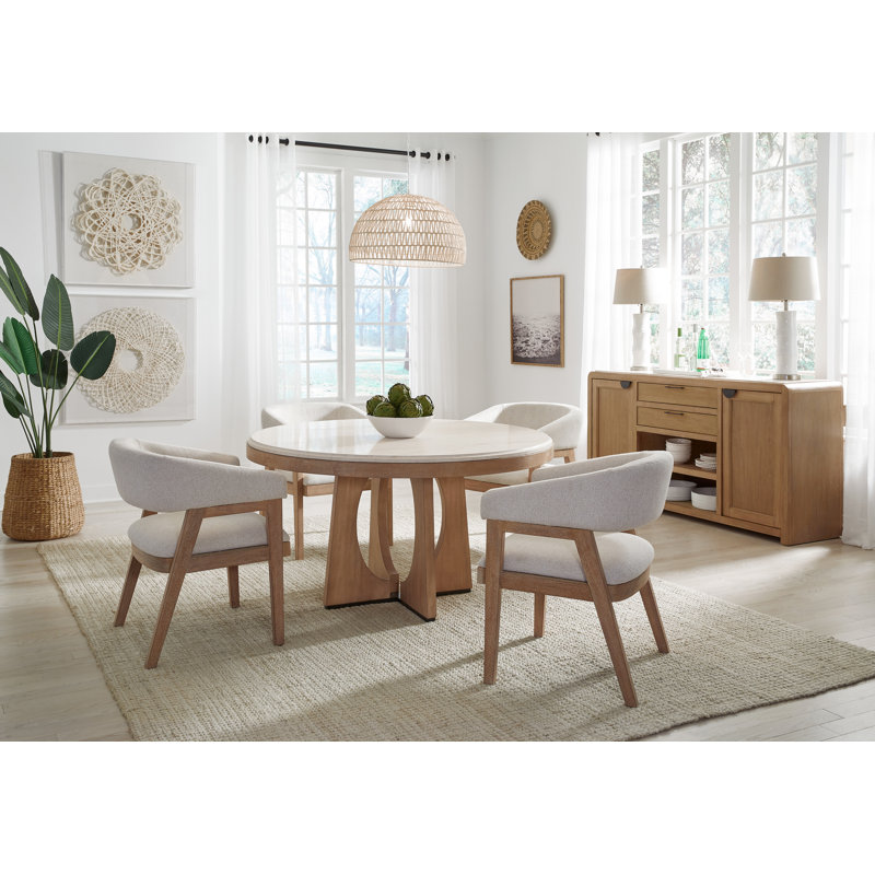 Arelle Round Stone Top Wood Base Dining Table 54"