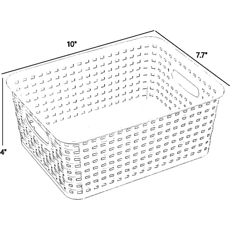 Plastic Woven Storage Baskets With Handles, Multipurpose Organizer Bins For Home And Office, Durable And Easy To Clean, Set Of 6