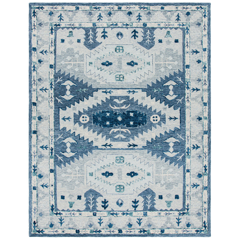Tapis bleu / gris en laine touffeté à la main Lanagan, Rectangle 8 pi x 10 pi
