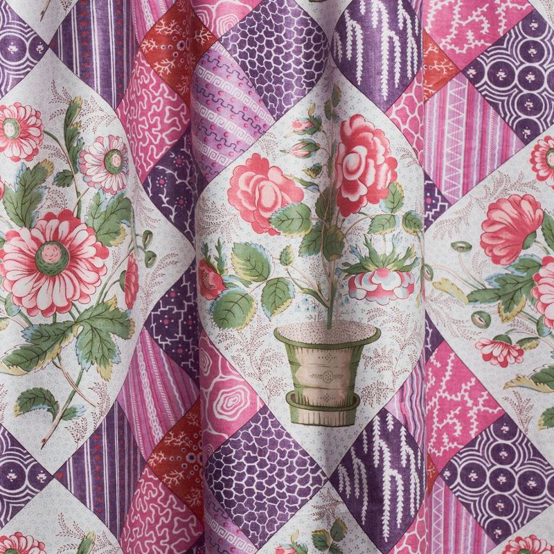 Caldwell Patchwork Chintz Fabric, Fuschia/Plum