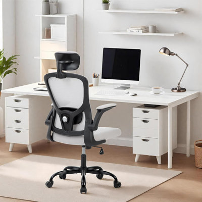 Office Computer Desk Chair, High-Back Mesh Chair with Adjustable Headrest & Lumbar Support