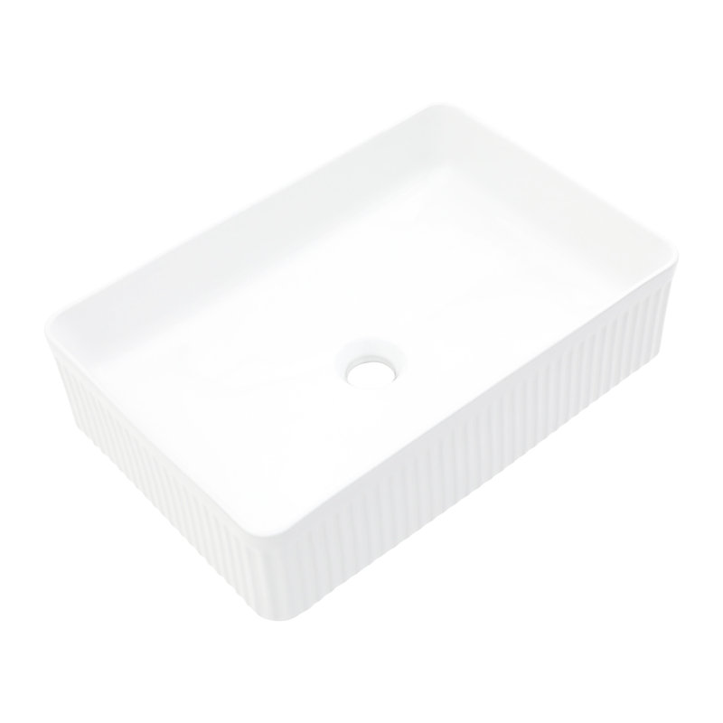 Lavabo vasque de salle de bain Stain - Céramique blanche rectangulaire, aspect moderne et élégant, lisse