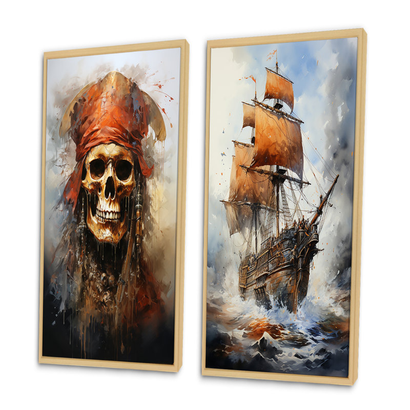 «Pirate Jolly Roger», 2 pièces, H 24 po x l 20 po, Encadrement brun