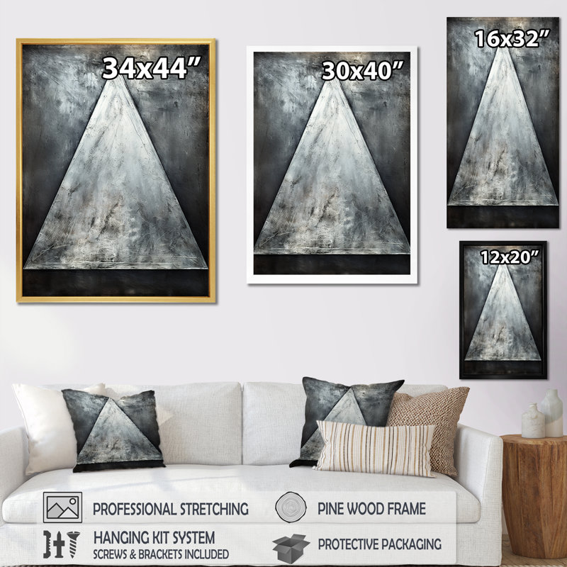 " Triangle Trance Shimmering Silver II ", Gold Single Picture Framed, 32" H x 16" W x 1" D