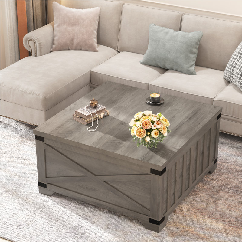Table basse avec rangement relevable Locascio Farmhouse, Gris / Gris