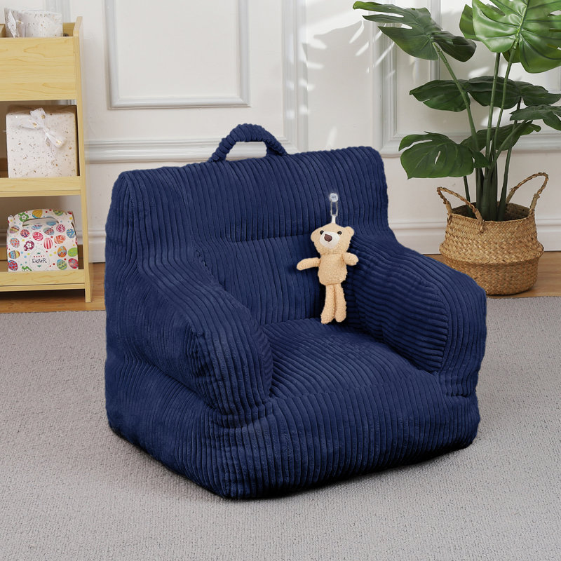 Pouf pouf pour enfant en velours côtelé Ours fraise - Canapé de sol léger et portable pour lire, jouer et faire la sieste - Housse amovible et lavable