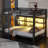 Queen Over Metal Bunk Bed, Black Finish, 7 - Color Led, Storage, Travel Accessories Metal, Black, Clothes