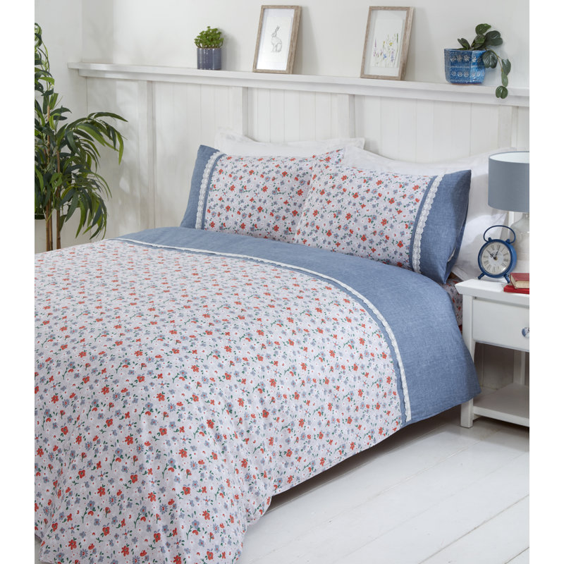 Brill Floral Bedding with Pillowcases, Kingsize - 2 Standard Pillowcases, Blue/Pink