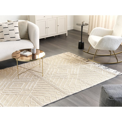 Gaspah Rectangle 160 cm x 230 cm Geometric Wool and Cotton Hand Woven Area Rug