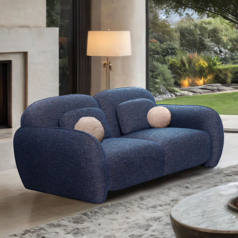 Alysa 71" Chenille Loveseat With Accent Pillows, Blue