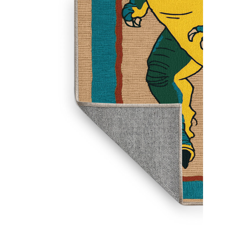 Tapis brun dinosaures lavable à la machine, Rond 5 pi
