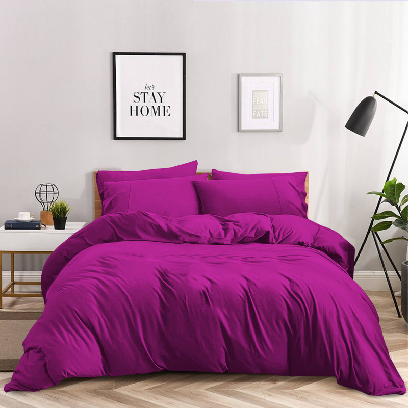 Anicia Super Soft 250 TC Microfibre Reversible Plain Duvet Cover Set, Double Duvet Cover + 2 Pillowcases, Purple