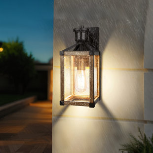 Motion Sensor Outdoor Wall Lantern With Dusk-To-Dawn Auto Mode And Adjustable Brightness For Farmhouse Porch Security And Energy-Saving Convenience In Rustic Brown