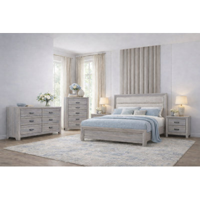 Modern Upholstered Panel Bedroom Set in Gray