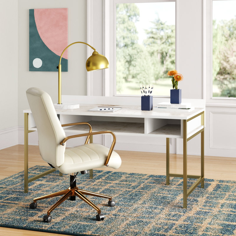 Alphonsine Metal Base Writing Desk, White/Gold