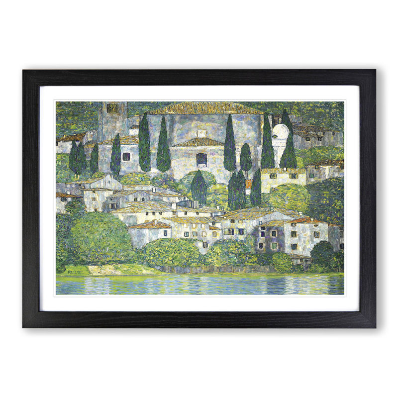 Church in Cassone by Gustav Klimt - Picture Frame Painting on MDF, Black Framed, 48cm H x 65cm W x 2cm D