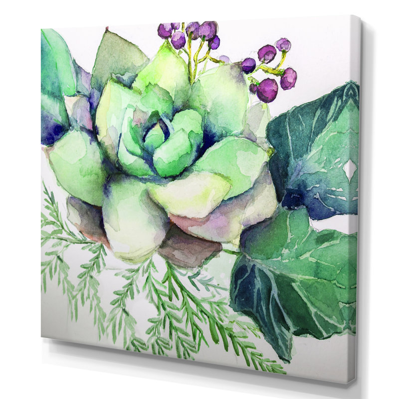 Peinture de fleurs succulentes - sur, H 16 po x l 16 po x P 1 po, Toile tendue