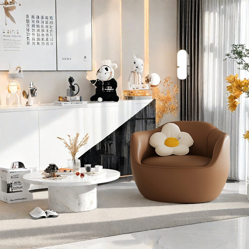 brown oval-shaped single sofa