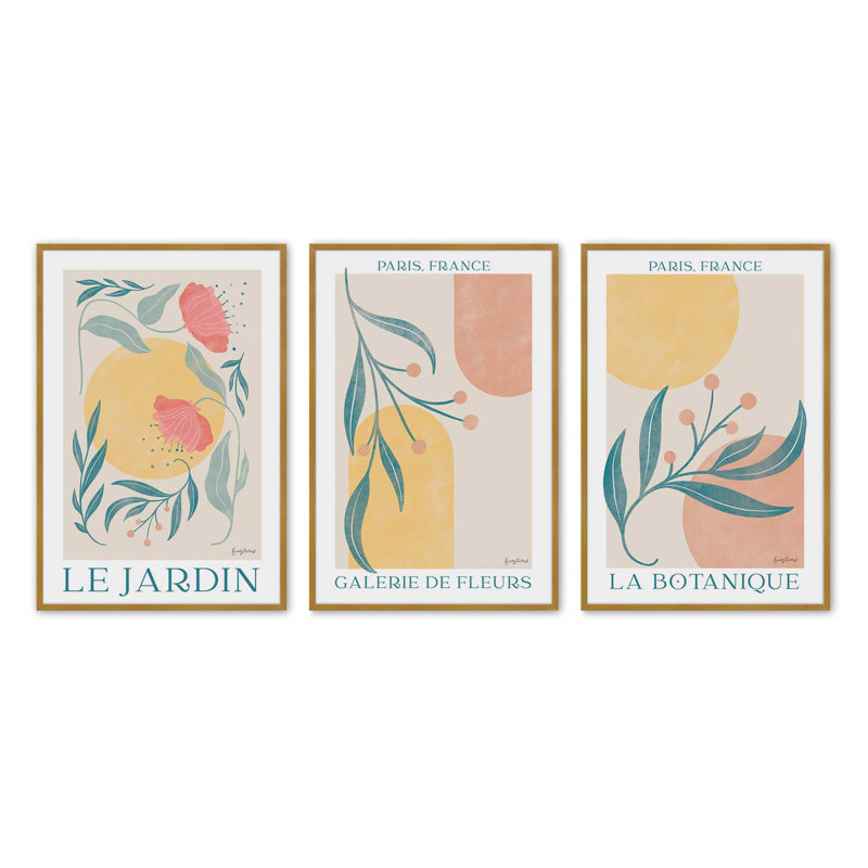 Ensemble de 3 pièces 3 "Sunlit Gardens, H 17,25 po x l 13,25 po, Cadre doré poli