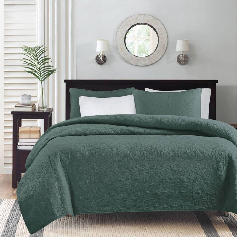 3 Piece Reversible Bedspread Set Balsam Green
