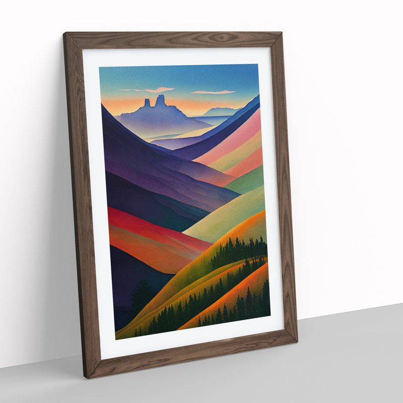 Mountain Landscape No.6 - Single Picture Frame Print, 34cm H x 25cm W x 2cm D, Walnut