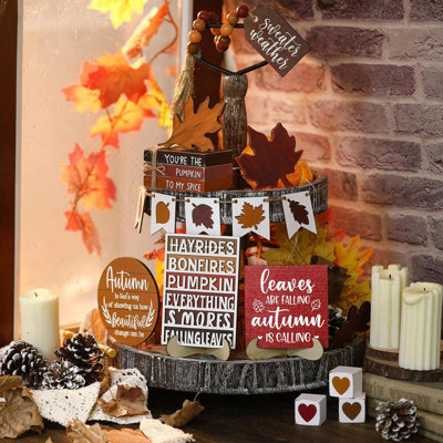Ensemble de 19 décorations de plateau rétro à niveaux d'automne Farmhouse Home Decor