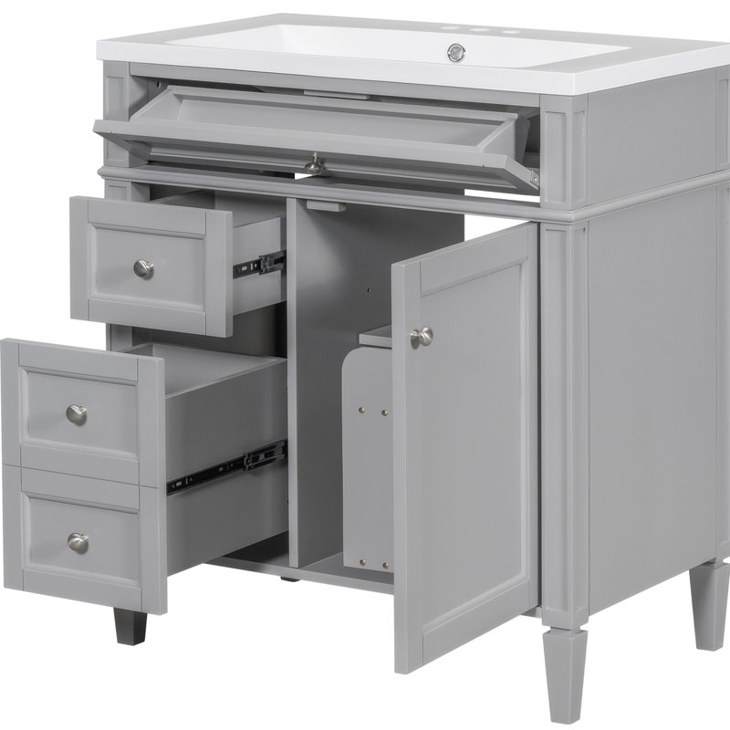 30.09'' Bathroom Vanity with Resin Sink Top Bathroom Cabinet Bathroom Storage, Gray