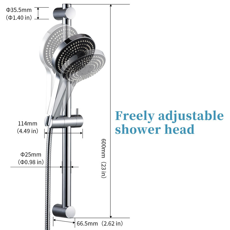 Barre de douche combinée, barre coulissante réglable de 27 pouces avec mode 6