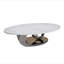 Table basse en marbre avec base sculpturale en acier inoxydable-691929686