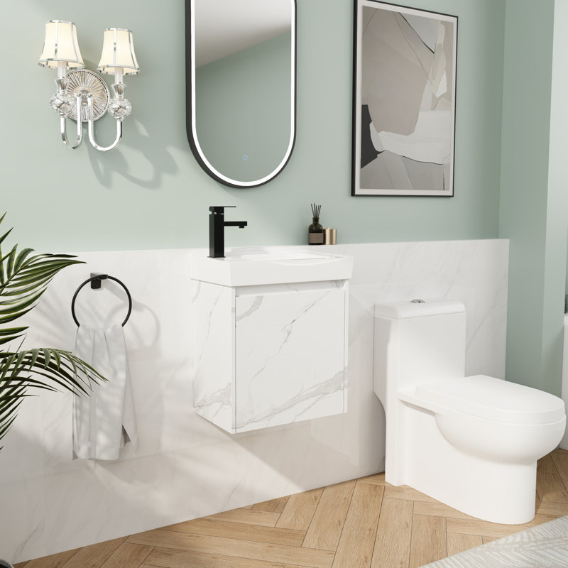Meuble-lavabo de 20 po avec lavabo en céramique, rangement et portes à fermeture en douceur, Blanc de Carrare