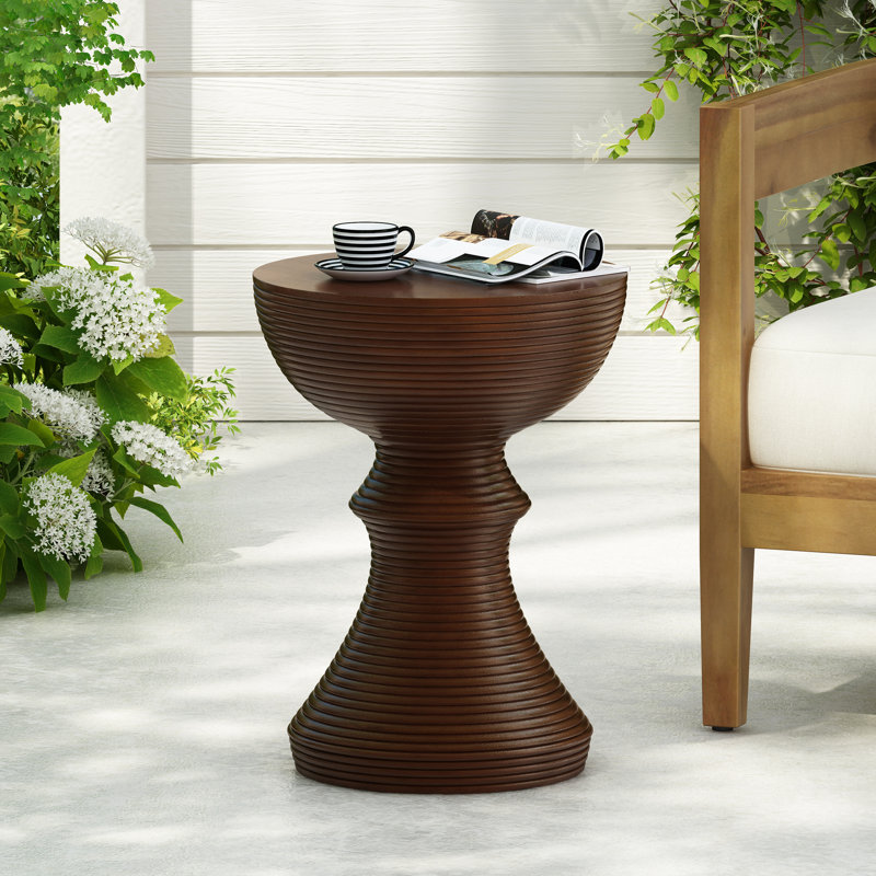 Table d'appoint de jardin en béton 16 po, forme nervurée, structure d'ombrage naturel, pour balcon