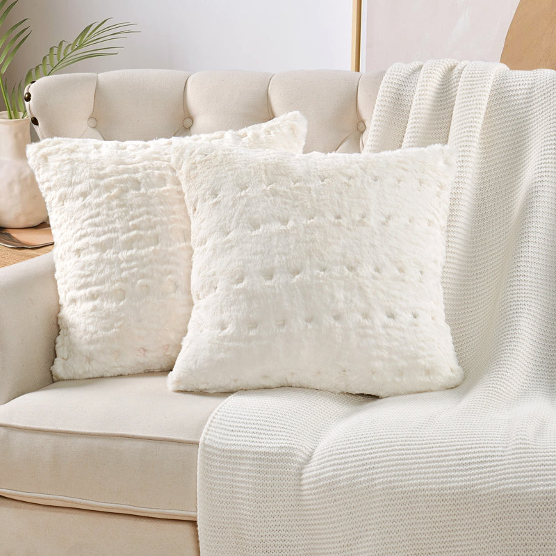 Housse de coussin en fausse fourrure jacquard, Blanc antique