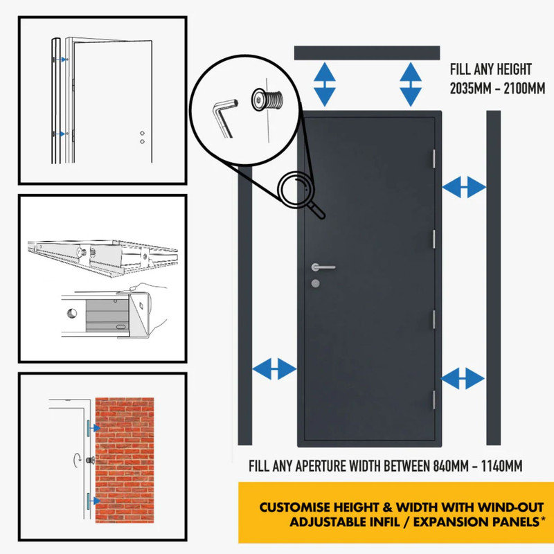Steel Security Personnel Pedestrian Door - Industrial Grade Exterior Outdoor Security Door for Garage, 84cm W x 203.5cm H