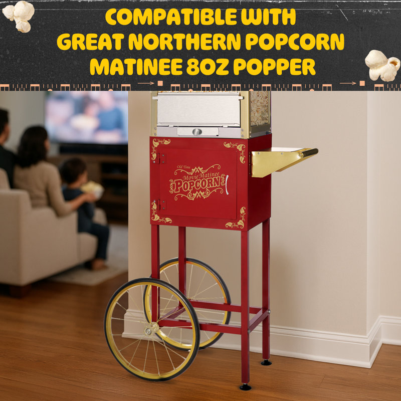 Chariot Popcorn - support de remplacement pour éplucheurs de 8 onces avec tablette, poignée de poussée et roues de style vélo par Great Northern Popcorn (rouge)