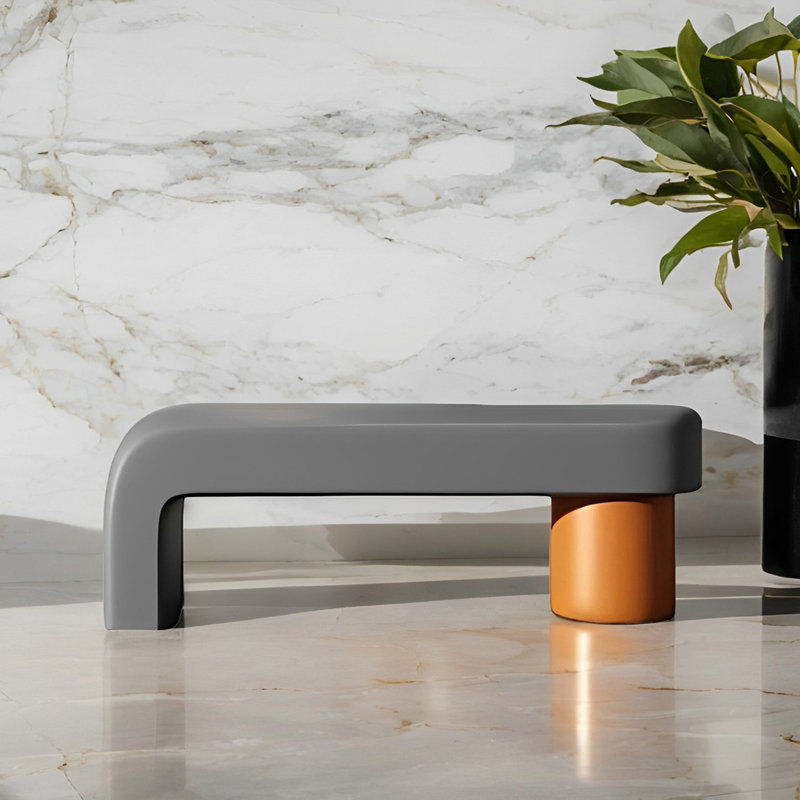 Banc rembourré en similicuir Light Luxury, Orange / gris foncé, H 17,71 po x l 59,05 po x P 15,74 po