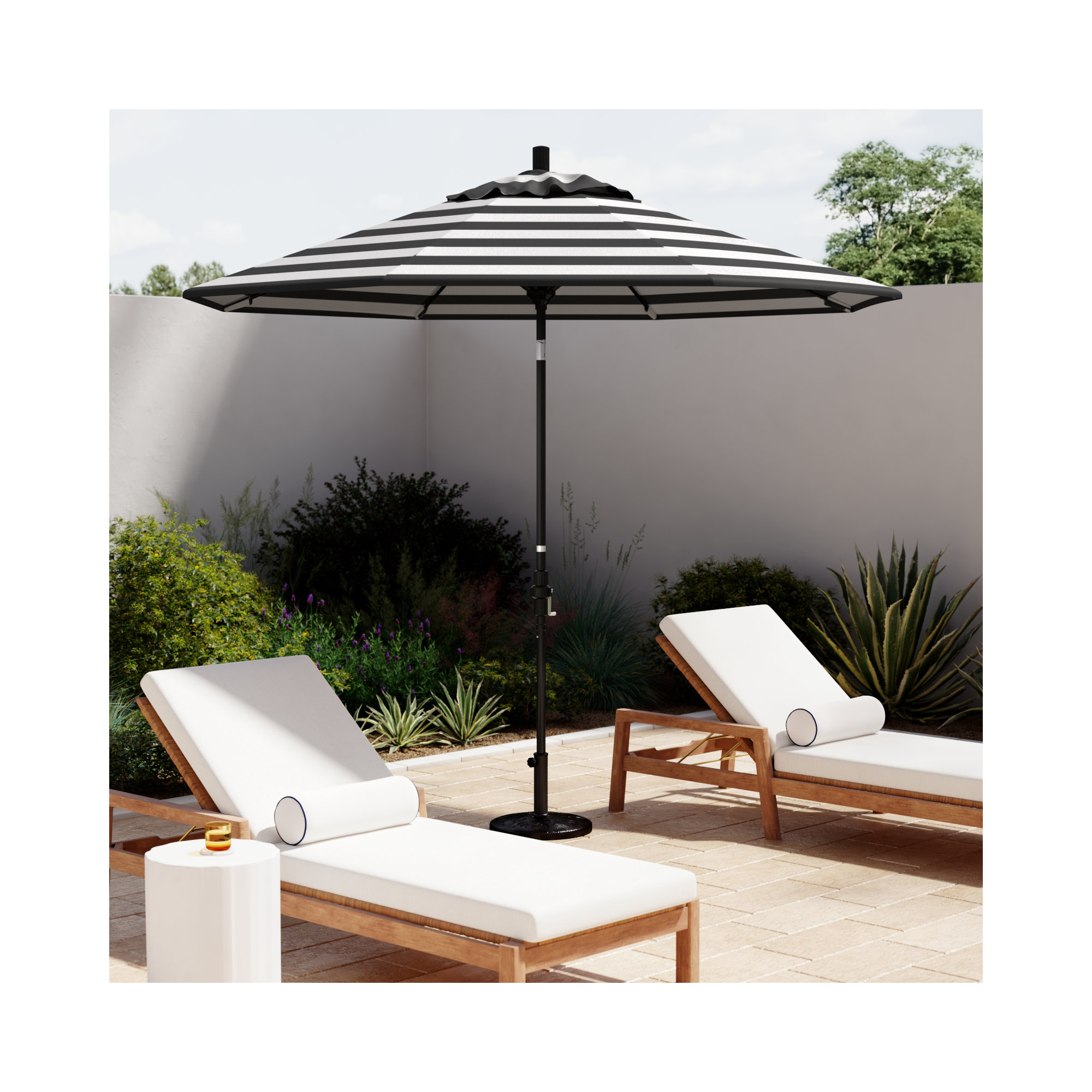 Roverta 9' Market Sunbrella® Umbrella, Black, Cabana Classic Black Stripe Sunbrella®