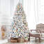 Arbre de Noël floqué avec lumières Ul colorées et pommes de pin naturelles - pointes en PVC enneigées, branches articulées, support en métal stable, installation facile-711708690