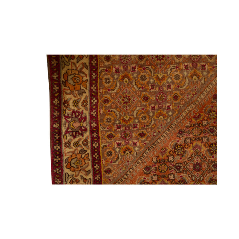 Tapis rouge / beige / orange / vert noué à la main de haute qualité